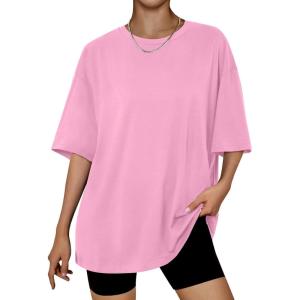 imageTrendy Queen Womens Oversized Summer T Shirts Plus Size Batwing Cute Casual Tops Short Sleeves Fashion Workout ClothesPink