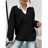 imageTrendy Queen V Neck Oversized Cable Knit Sweaters for Women Trendy 2025 Fall Fashion Outfits Clothes Winter ClothingBlack