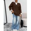 imageTrendy Queen V Neck Oversized Cable Knit Sweaters for Women Trendy 2025 Fall Fashion Outfits Clothes Winter ClothingBrown