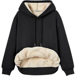 imageTrendy Queen Womens Winter Fleece Sherpa Lined Hoodie Casual Warm Pullover Hooded SweatshirtBlack