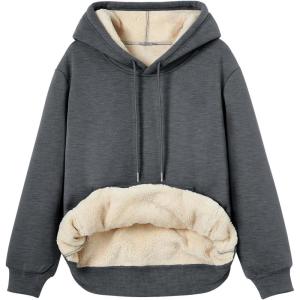 imageTrendy Queen Womens Winter Fleece Sherpa Lined Hoodie Casual Warm Pullover Hooded SweatshirtDark Grey