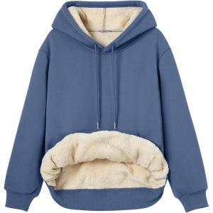 imageTrendy Queen Womens Winter Fleece Sherpa Lined Hoodie Casual Warm Pullover Hooded SweatshirtDusty Blue