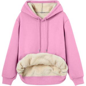 imageTrendy Queen Womens Winter Fleece Sherpa Lined Hoodie Casual Warm Pullover Hooded SweatshirtPink