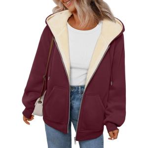 imageTrendy Queen Zip Up Hoodies for Women Fleece Lined Jackets Winter Coats Long Sleeve Sweatshirts Pullover Fall ClothesRed