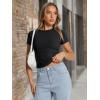 imageTrendy Queen Womens Basic T Shirts Summer Tops 2025 Crop Short Sleeve Slim Fit Tee Cute Gym Workout ClothesBlack