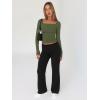 imageTrendy Queen Womens Long Sleeve Shirts Square Neck Going Out Crop Tops Fashion Y2k Workout Clothes Fall Outfits 2025Army Green