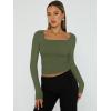 imageTrendy Queen Womens Long Sleeve Shirts Square Neck Going Out Crop Tops Fashion Y2k Workout Clothes Fall Outfits 2025Army Green