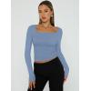 imageTrendy Queen Womens Long Sleeve Shirts Square Neck Going Out Crop Tops Fashion Y2k Workout Clothes Fall Outfits 2025Blue