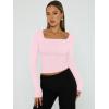 imageTrendy Queen Womens Long Sleeve Shirts Square Neck Going Out Crop Tops Fashion Y2k Workout Clothes Fall Outfits 2025Pink