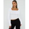 imageTrendy Queen Womens Long Sleeve Shirts Square Neck Going Out Crop Tops Fashion Y2k Workout Clothes Fall Outfits 2025White