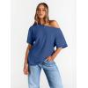 imageTrendy Queen Womens Off The Shoulder Tops Oversized TShirts Short Sleeve Tees Summer 2025 Casual Spring Fashion ClothesBlue