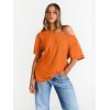 imageTrendy Queen Womens Off The Shoulder Tops Oversized TShirts Short Sleeve Tees Summer 2025 Casual Spring Fashion ClothesOrange