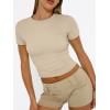 imageTrendy Queen Womens Short Sleeve T Shirts Summer Crop Tops Basic Slim Fit Gym Workout Y2k ClothesBeige