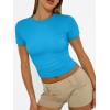 imageTrendy Queen Womens Short Sleeve T Shirts Summer Crop Tops Basic Slim Fit Gym Workout Y2k ClothesBlue