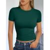 imageTrendy Queen Womens Short Sleeve T Shirts Summer Crop Tops Basic Slim Fit Gym Workout Y2k ClothesDark Green