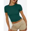 imageTrendy Queen Womens Short Sleeve T Shirts Summer Crop Tops Basic Slim Fit Gym Workout Y2k ClothesDark Green