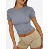 imageTrendy Queen Womens Short Sleeve T Shirts Summer Crop Tops Basic Slim Fit Gym Workout Y2k ClothesLight Grey