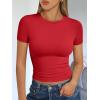 imageTrendy Queen Womens Short Sleeve T Shirts Summer Crop Tops Basic Slim Fit Gym Workout Y2k ClothesRed