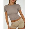 imageTrendy Queen Womens Short Sleeve T Shirts Summer Crop Tops Basic Slim Fit Gym Workout Y2k ClothesTaupe