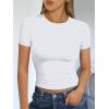 imageTrendy Queen Womens Short Sleeve T Shirts Summer Crop Tops Basic Slim Fit Gym Workout Y2k ClothesWhite