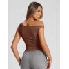 imageTrendy Queen Womens Summer Off The Shoulder Tops Going Out T Shirts Crop Tank Top Fashion Clothes Spring Outfits 2025Brown