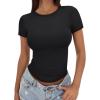imageTrendy Queen Womens Basic T Shirts Summer Tops 2025 Crop Short Sleeve Slim Fit Tee Cute Gym Workout ClothesBlack