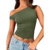 imageTrendy Queen Womens Summer Off The Shoulder Tops Going Out T Shirts Crop Tank Top Fashion Clothes Spring Outfits 2025Army Green