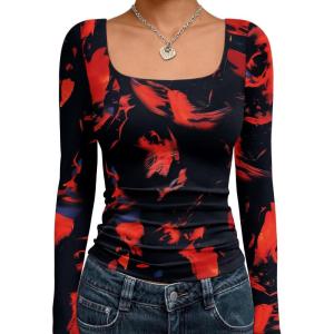 imageTrendy Queen Womens Long Sleeve Shirts Square Neck Going Out Crop Tops Fashion Y2k Workout Clothes Fall Outfits 2025Flame