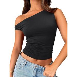imageTrendy Queen Womens Summer Off The Shoulder Tops Going Out T Shirts Crop Tank Top Fashion Clothes Spring Outfits 2025Black