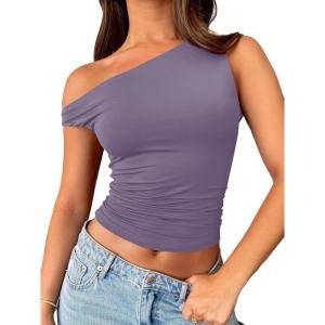 imageTrendy Queen Womens Summer Off The Shoulder Tops Going Out T Shirts Crop Tank Top Fashion Clothes Spring Outfits 2025Lavender
