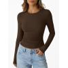 imageTrendy Queen Womens Long Sleeve TShirts Basic Crop Tops 2025 Fall Fashion Outfits Going Out Winter ClothesBrown
