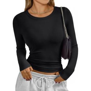 imageTrendy Queen Womens Long Sleeve TShirts Basic Crop Tops 2025 Fall Fashion Outfits Going Out Winter ClothesBlack