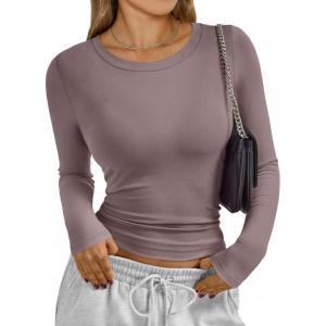 imageTrendy Queen Womens Long Sleeve TShirts Basic Crop Tops 2025 Fall Fashion Outfits Going Out Winter ClothesRose Taupe