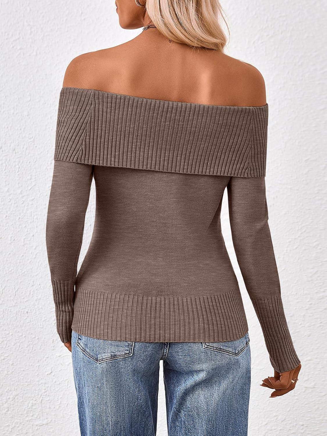 imageTrendy Queen Off The Shoulder Sweater for Women Cute Fall Going Out Tops Pullover Knit 2025 Sexy Date Night OutfitsNutmeg