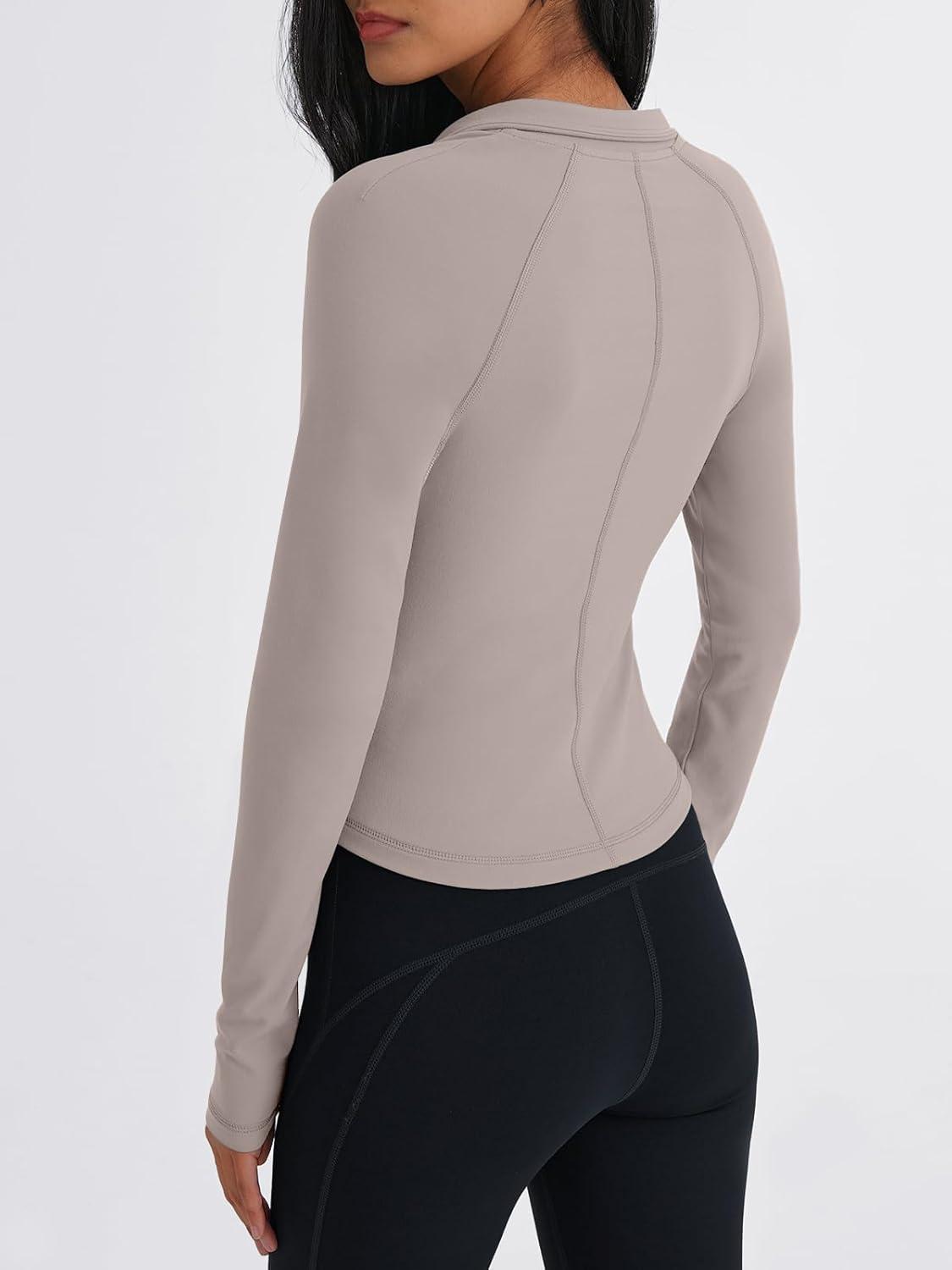 imageTrendy Queen Womens Full Zip Up Scrubs Lightweight Jacket Cropped Long Sleeve Workout Sweatshirts Slim Fit Running HoodiesCoffee Grey