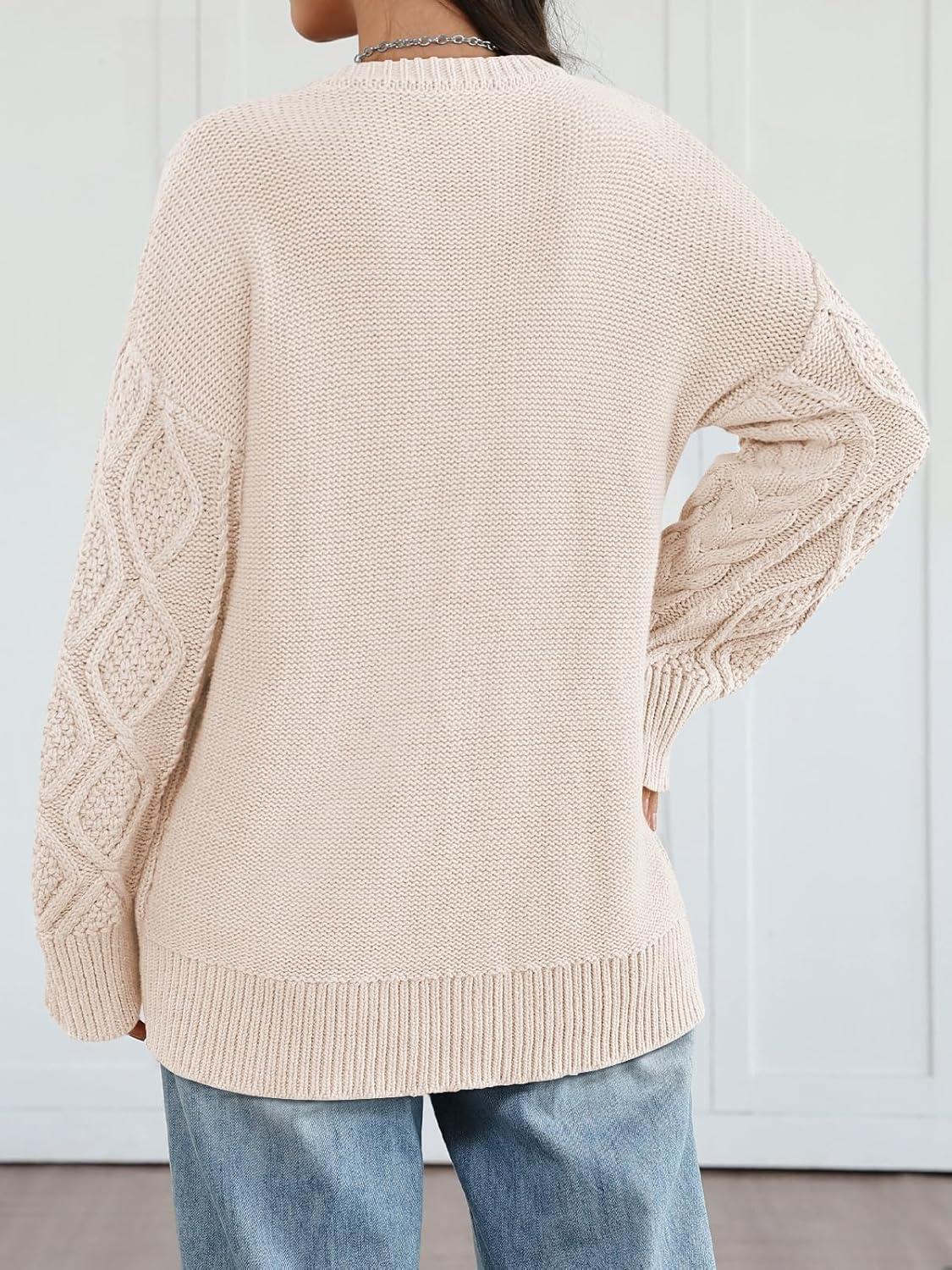 imageTrendy Queen Womens Oversized Cable Knit Crewneck Sweaters Cozy Winter ClothesCream