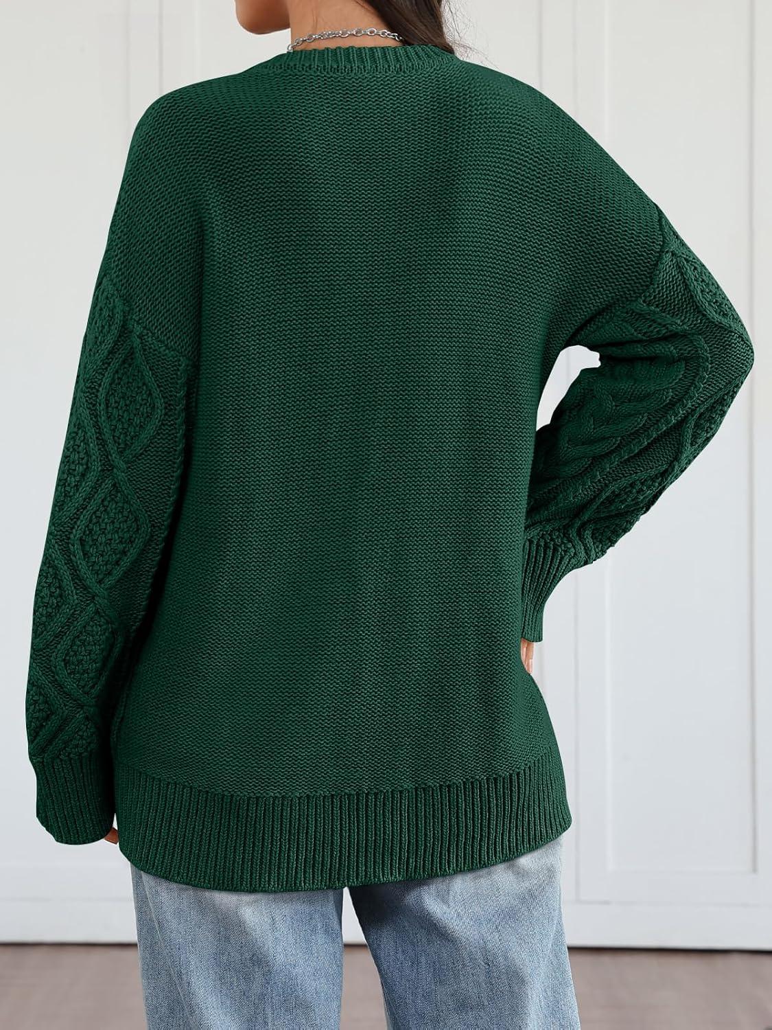 imageTrendy Queen Womens Oversized Cable Knit Crewneck Sweaters Cozy Winter ClothesGreen
