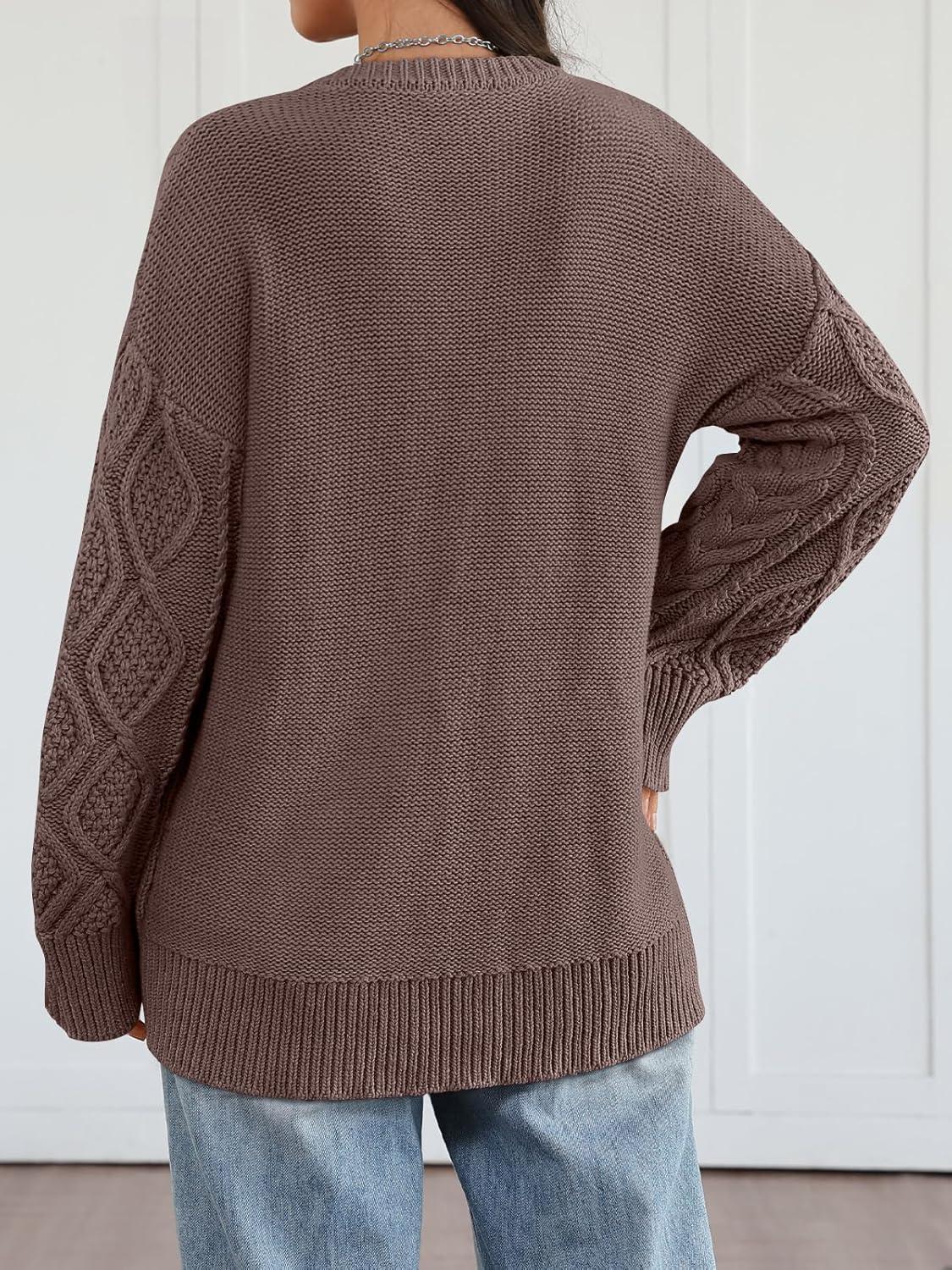 imageTrendy Queen Womens Oversized Cable Knit Crewneck Sweaters Cozy Winter ClothesNutmeg