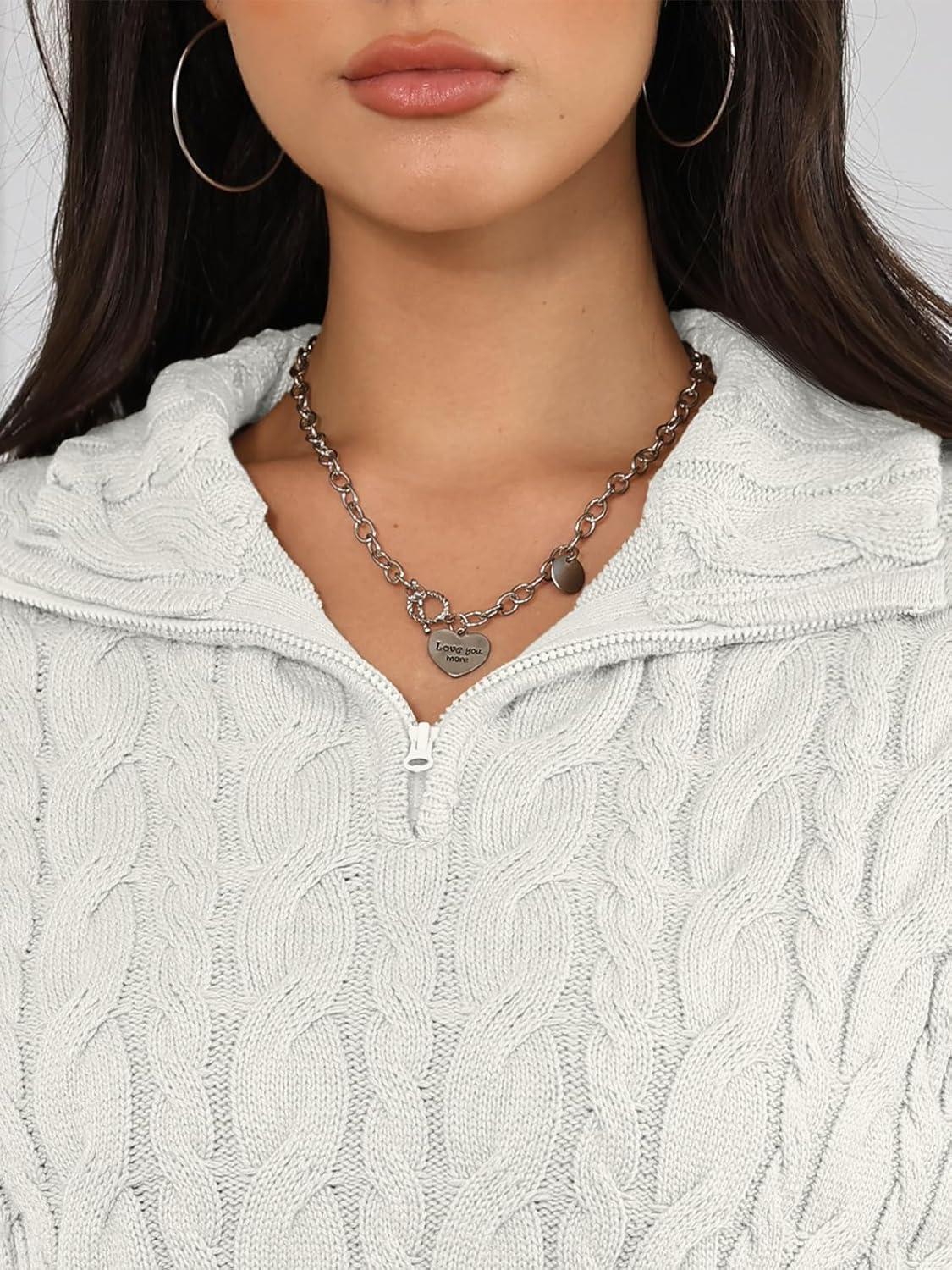 imageTrendy Queen Womens Oversized Cable Knit Quarter Zip Up Pullover Sweaters 2025Offwhite