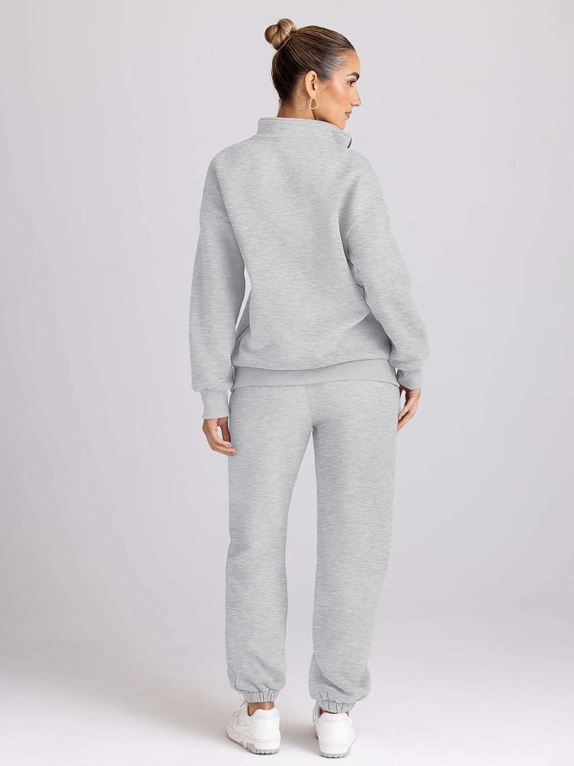 imageTrendy Queen Womens Sweatsuits 2 Piece Outfits Fall Lounge Sweat Sets Half Zip Sweatshirts with Baggy SweatpantsGrey