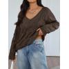 imageTrendy Queen Oversized Long Sleeve V Neck Cable Knit SweatersChocolate Brown