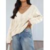 imageTrendy Queen Oversized Long Sleeve V Neck Cable Knit SweatersCream