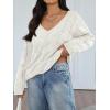 imageTrendy Queen Oversized Long Sleeve V Neck Cable Knit SweatersOffwhite