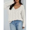 imageTrendy Queen Oversized Long Sleeve V Neck Cable Knit SweatersOffwhite