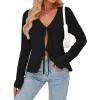 imageTrendy Queen Womens Tie Front Tops Fall Cardigan Sweaters 2025 Fashion Crochet Crop Winter Clothes Cute Y2K Casual OutfitsBlack