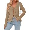 imageTrendy Queen Womens Tie Front Tops Fall Cardigan Sweaters 2025 Fashion Crochet Crop Winter Clothes Cute Y2K Casual OutfitsCoffeegrey