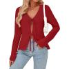 imageTrendy Queen Womens Tie Front Tops Fall Cardigan Sweaters 2025 Fashion Crochet Crop Winter Clothes Cute Y2K Casual OutfitsRed