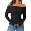 imageTrendy Queen Off The Shoulder Sweater for Women Cute Fall Going Out Tops Pullover Knit 2025 Sexy Date Night OutfitsBlack