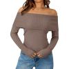 imageTrendy Queen Off The Shoulder Sweater for Women Cute Fall Going Out Tops Pullover Knit 2025 Sexy Date Night OutfitsNutmeg