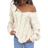 imageTrendy Queen Oversized Long Sleeve V Neck Cable Knit SweatersCream
